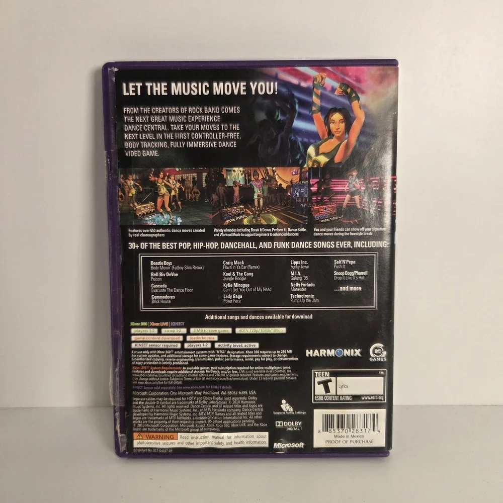 Dance Central Microsoft Xbox 360‎ Kinect Game T Teen MTV Harmonix NTSC-U/C